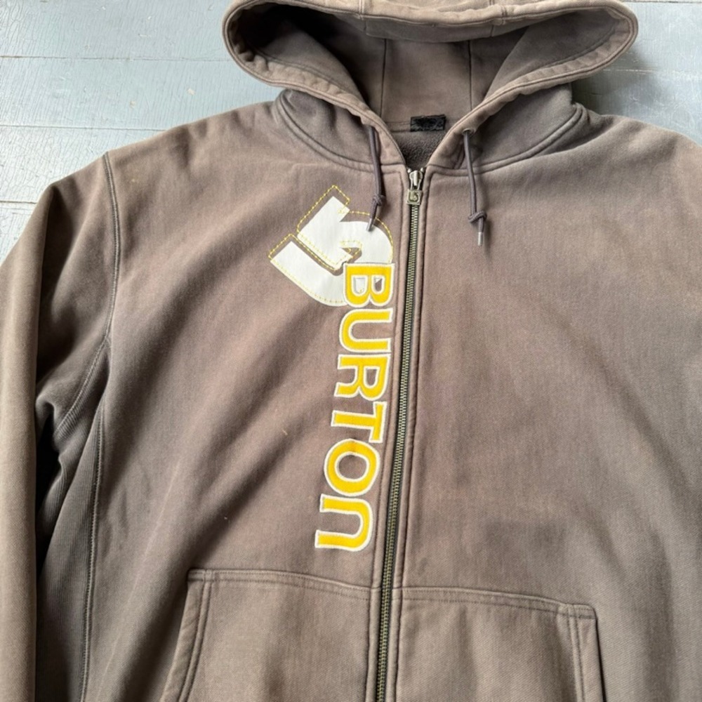 Burton Mens XL Heavyweight Full Zip Hoodie Brown Faded Logo Sweatshirt Skate - Picture 2 of 6